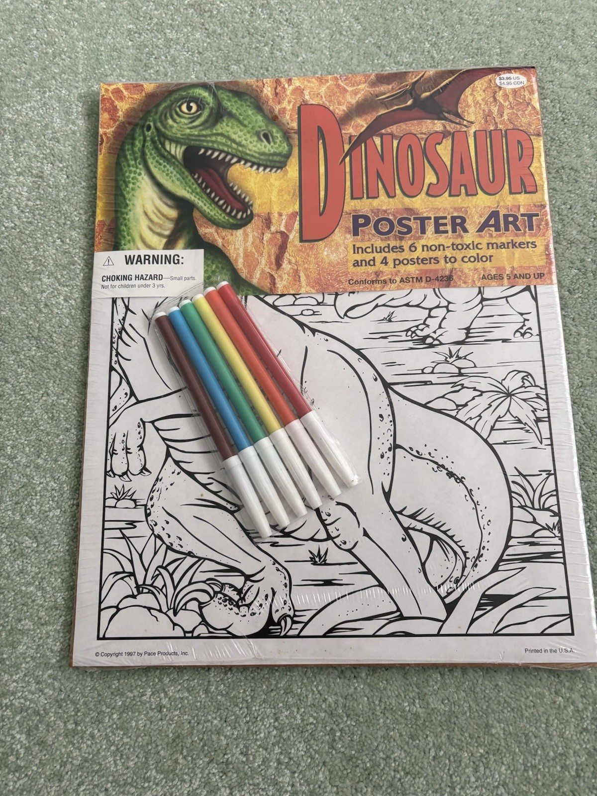 New Dinosaur Poster Art Includes Six Non-Toxic Markers And Four Posters To Color