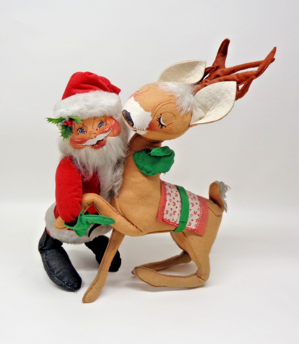 Vintage Large Rare 1960's Christmas Annalee Santa Holding Reindeer