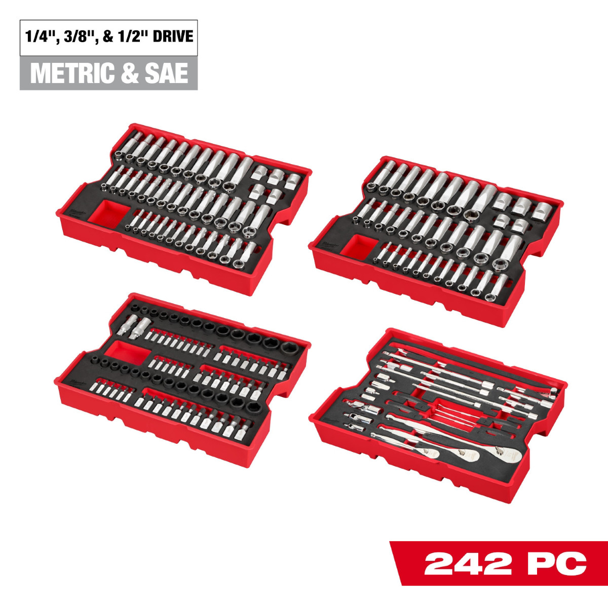48-22-9490Milwaukee Tool 242 Piece 1/4 Inch, 3/8 Inch, and 1/2 Inch Drive Metric