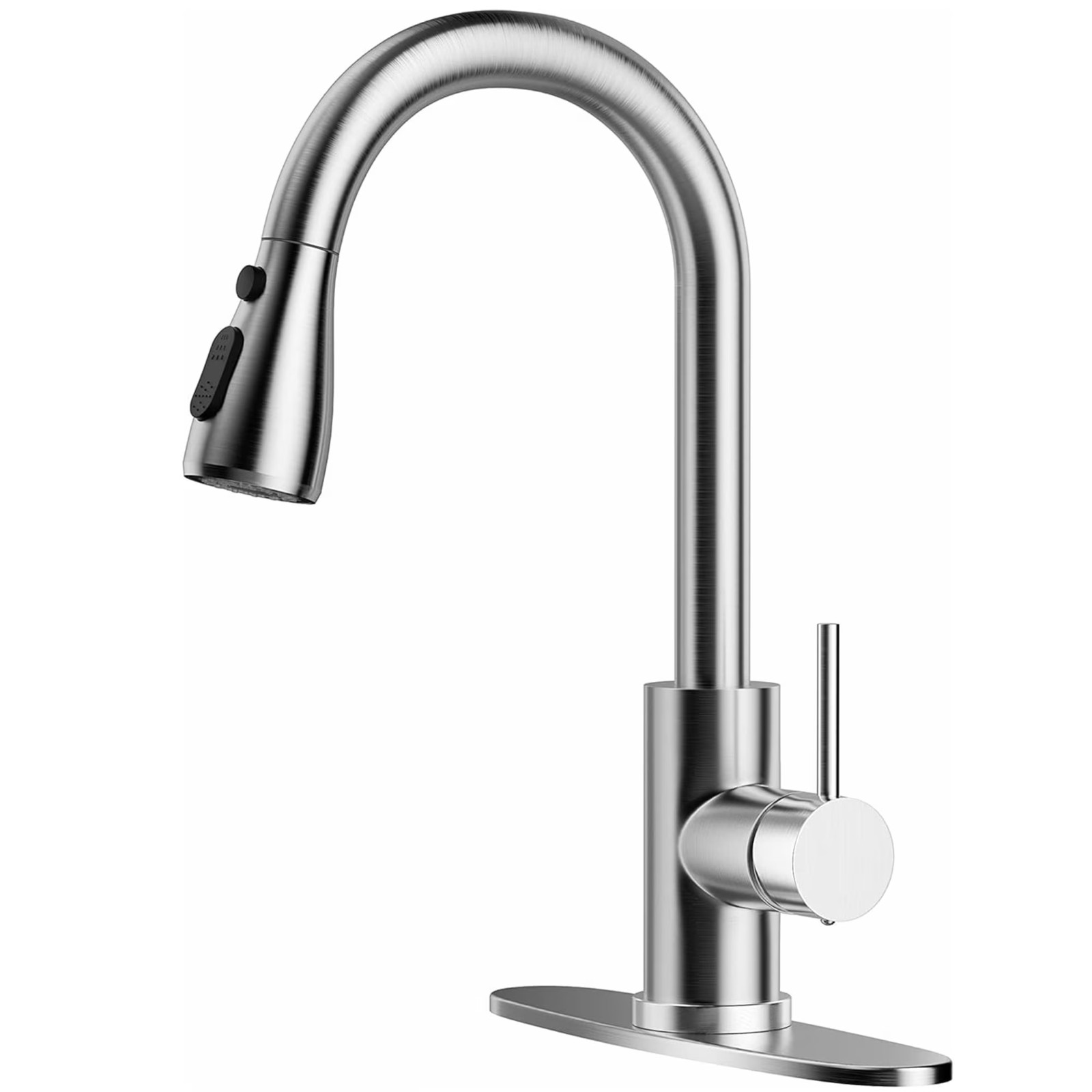 Brushed Nickel Pull Down Kitchen Faucet - Modern High Arc Design