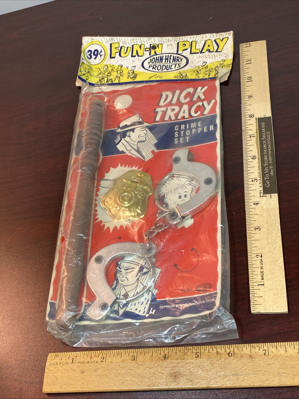 Vtg John Henry Police Badge Handcuffs Baton Crime Stopper Kid Toy Set Dick Tracy