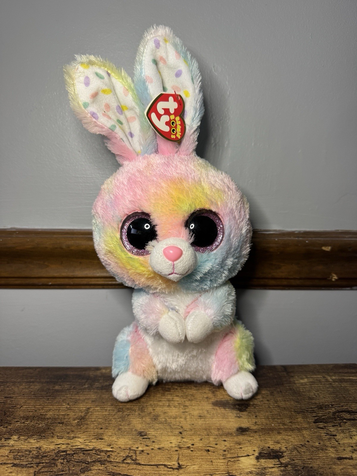 Ty Beanie Boos BUBBY The Multi-Color Bunny Plush  Medium  (Easter Exclusive)