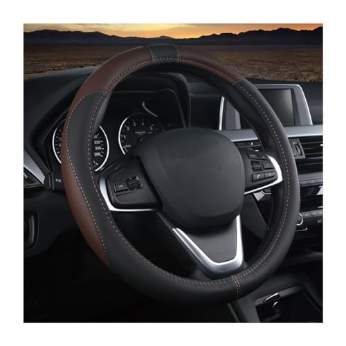  Car Steering Wheel Cover, Soft Leather Steering Wheel Protector, Black/Coffee