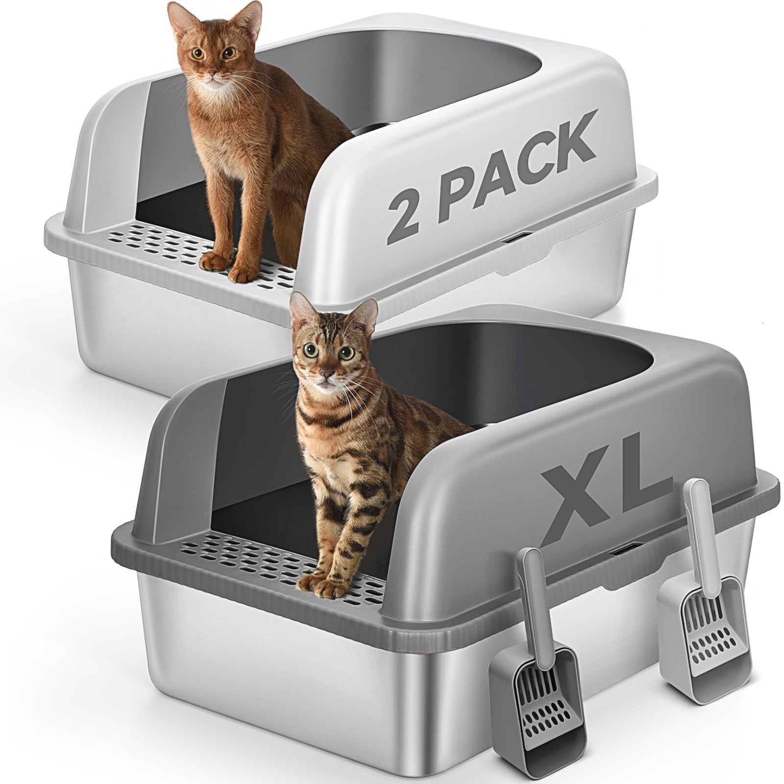 2 Pack Stainless Steel Cat Litter Box XL Extra Large 24 L x 16 W 12 H Metal