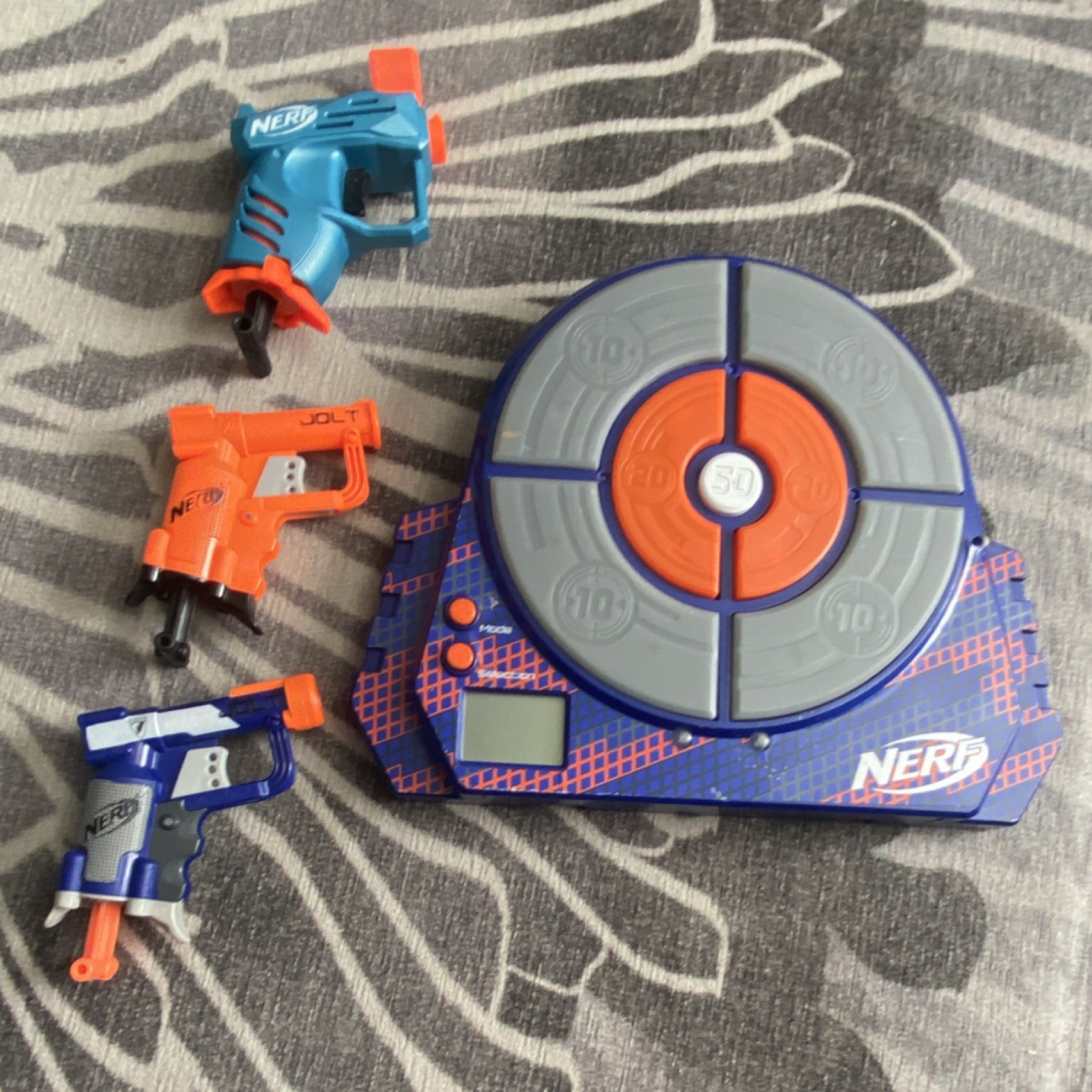 NERF Jolt Dart Guns Orange Blue Teal & Electronic Target Set all works perfect
