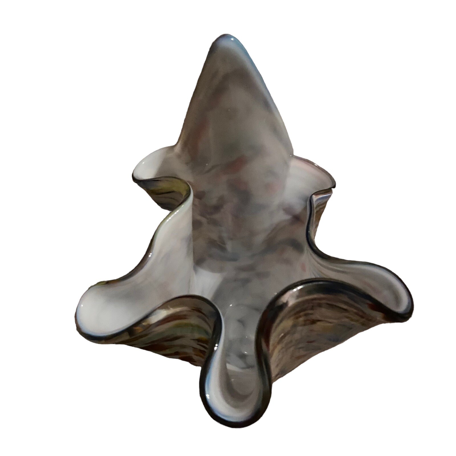 Fluted Murano Style Blown Glass Vase Ruffled Edging Signed Brent/Bret Colorful