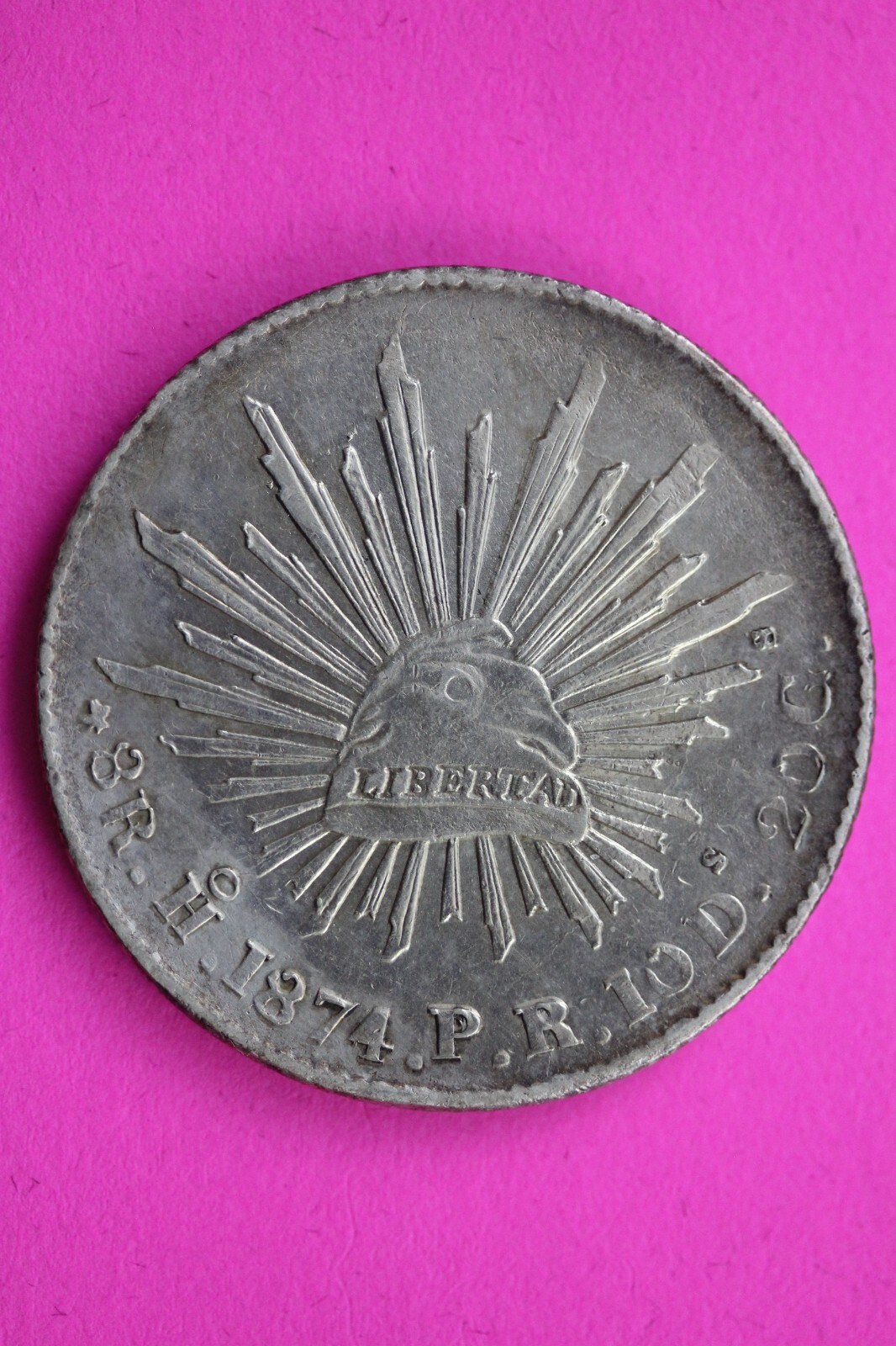 1874 Mexico HoPR 8 Reales Libertad Silver Coin  .903 Fine Authentic & Real 0842N