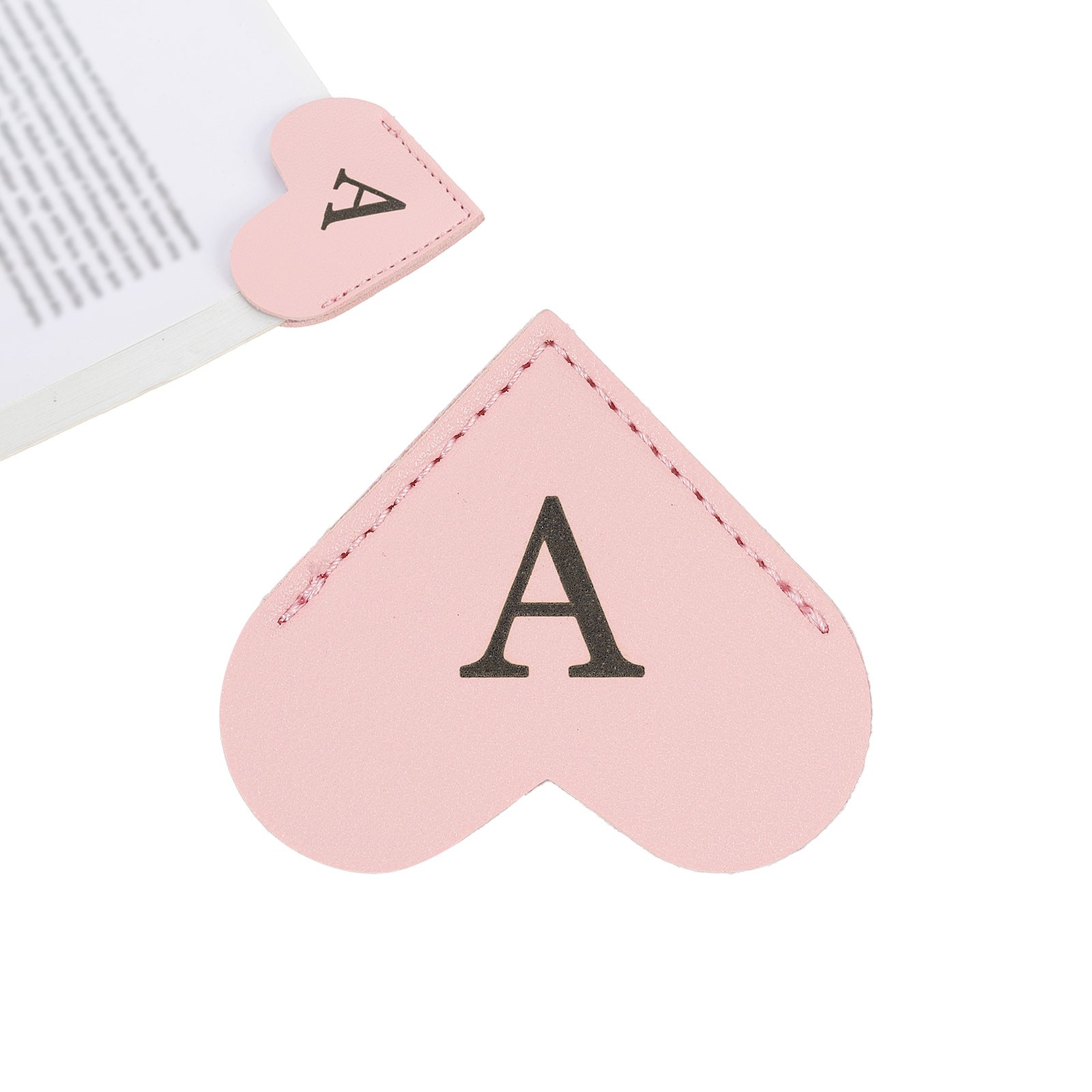 Initial A Corner Bookmarks,  Heart Shape Leather Book Marks Markers, Pink