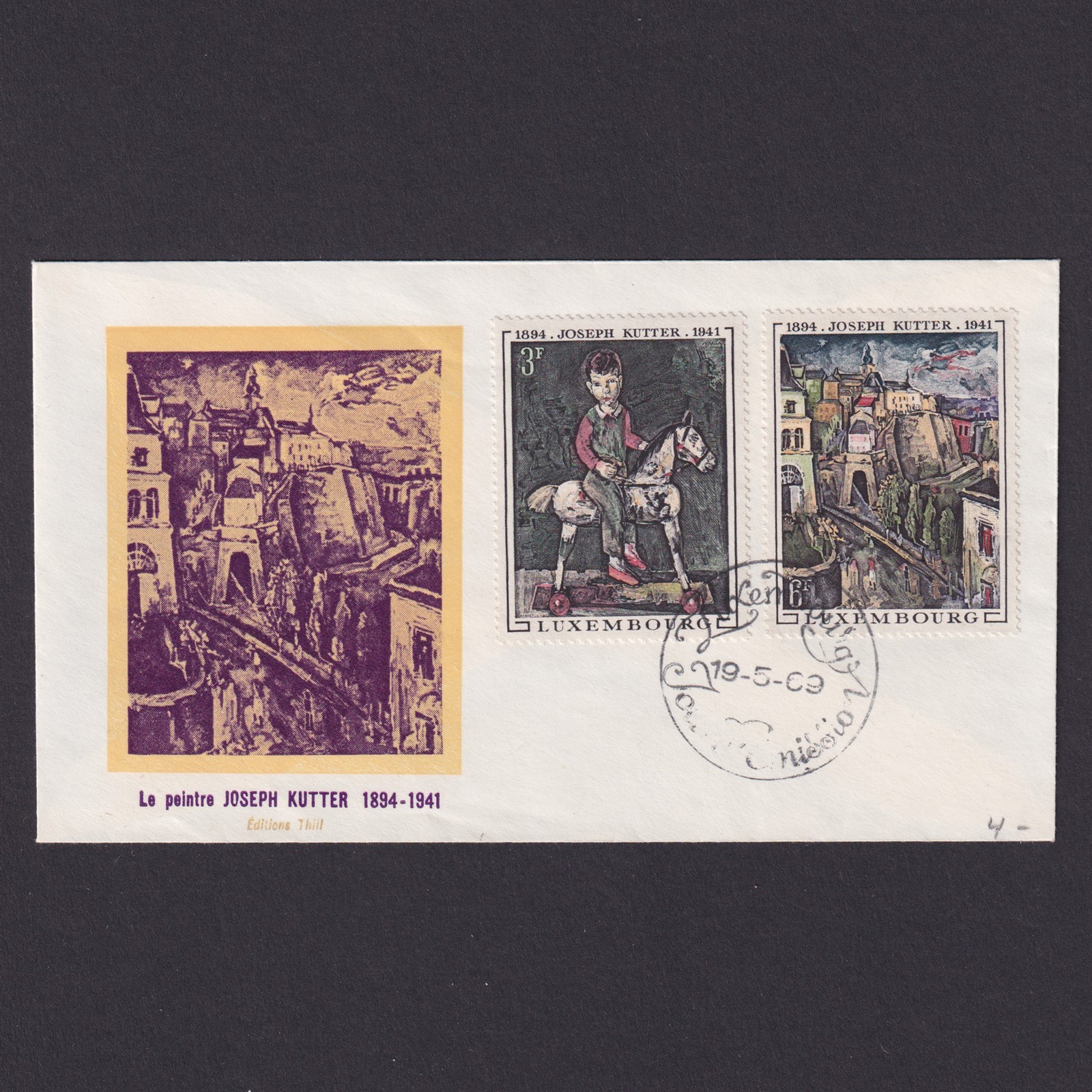 LUXEMBOURG 1969, Sc #477-478, Joseph Kutter, artist, FDC