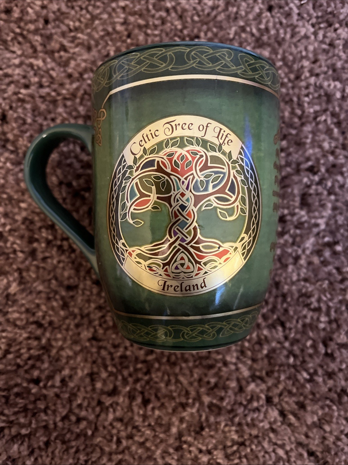 Shamrock Gift Company Celtic Tree of Life Mug Green and Gold 12 Oz