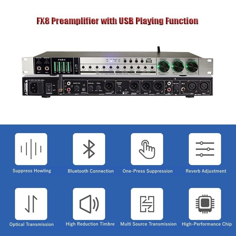 FX8 Preamplifier Multiple Audio Transmission Karaoke Reverb Effect Controller *v