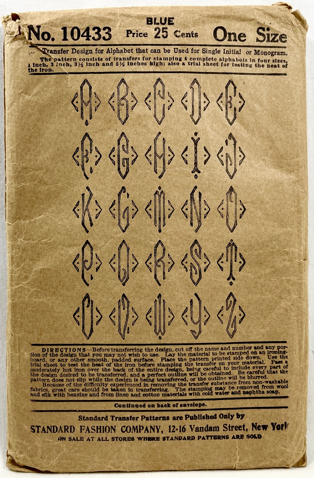 1910s Standard Fashion Co Iron-On Embroidery Transfer Pattern 10433 Antique12644