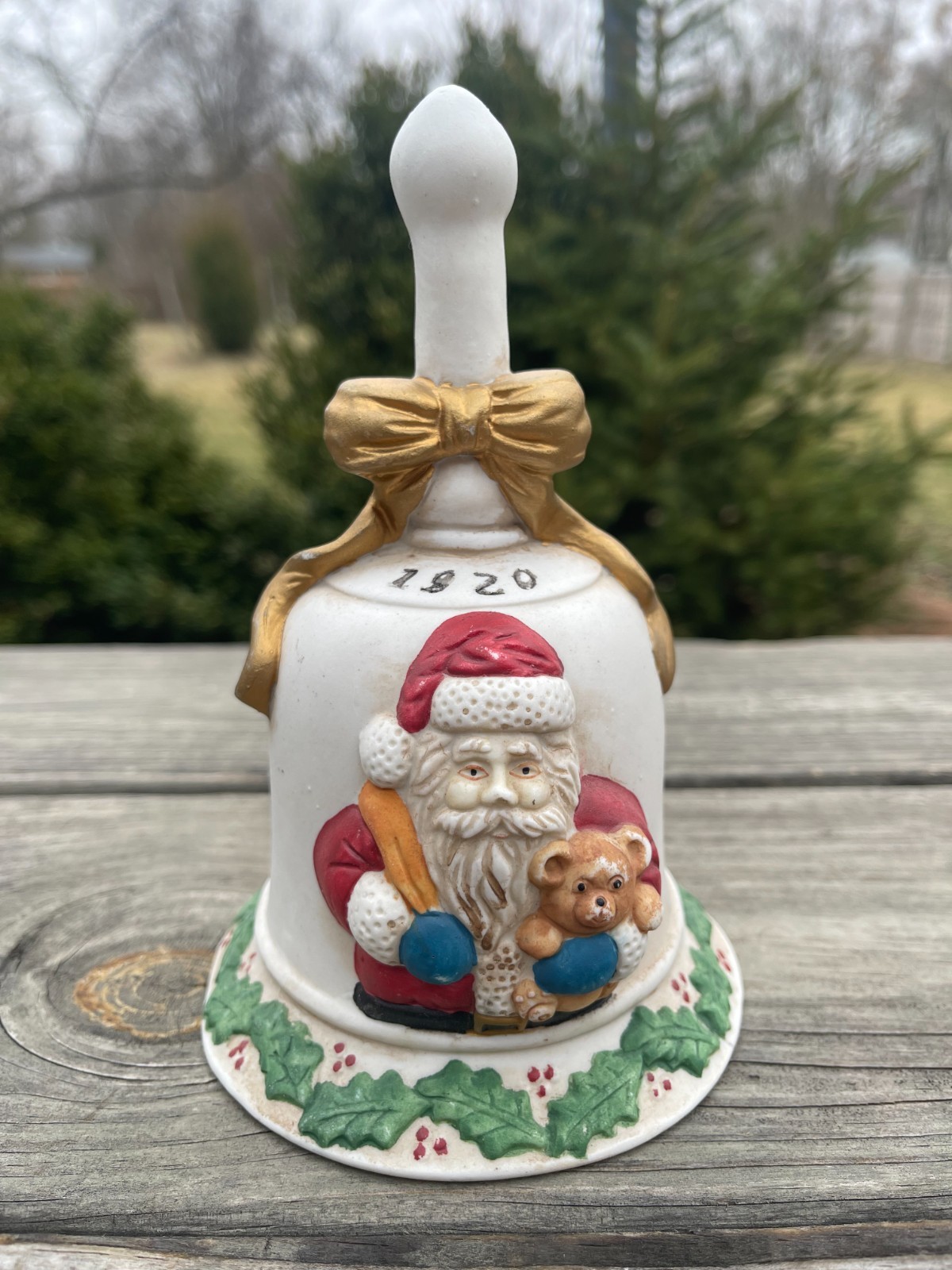 Antique 1920 Ceramic Christmas Santa Claus Bell - About 4-1/8"Wx6.25"H