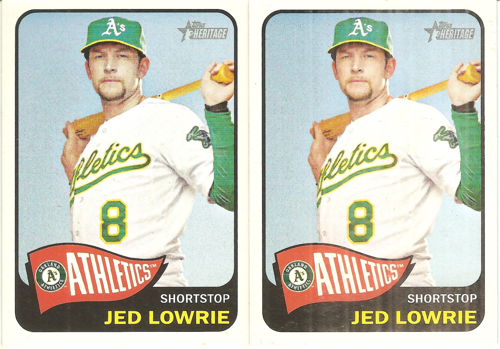 2 CARD 2014 TOPPS HERITAGE JED LOWRIE BASEBALL CARD LOT