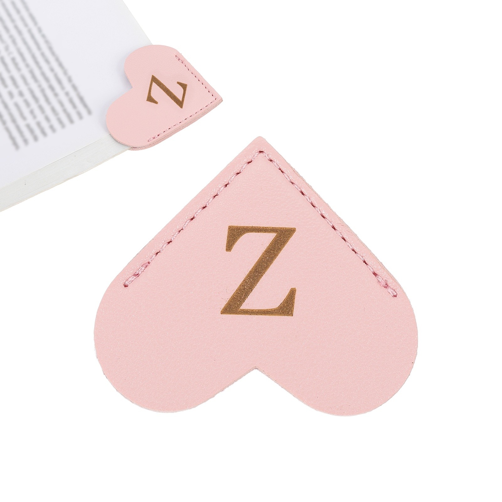 Initial Z Corner Bookmarks,  Heart Shape Leather Book Marks Markers, Pink