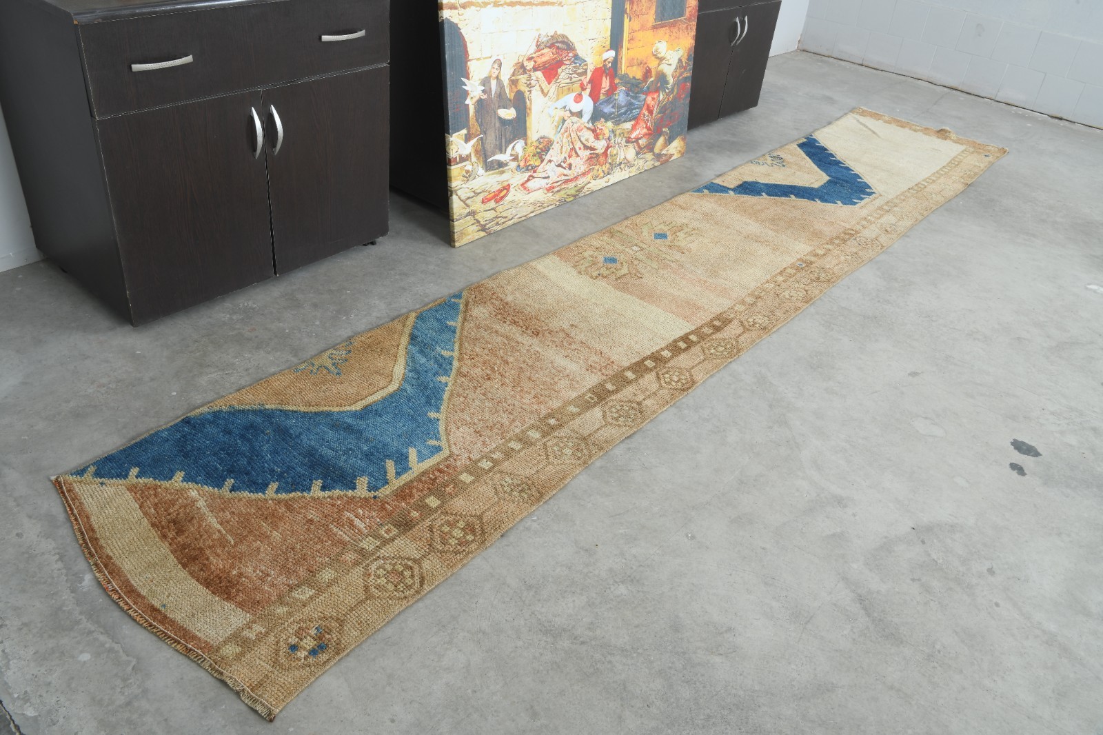 2x13 turkish runner rug, hand-knotted vintage oushak rug runner, boho decor,672