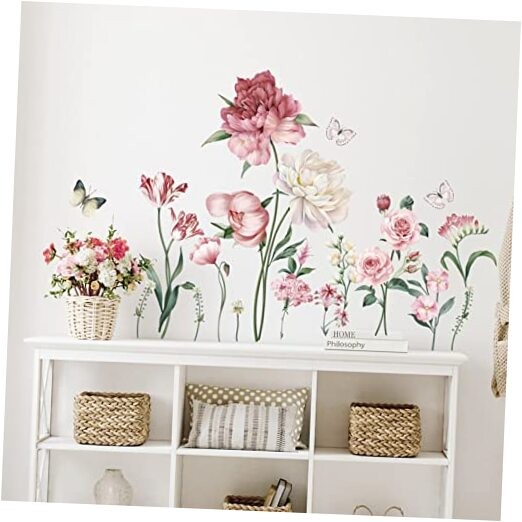 Pink Peony Rose Floral Wall Stickers Garden Flower Peel and Stick Wall Art B
