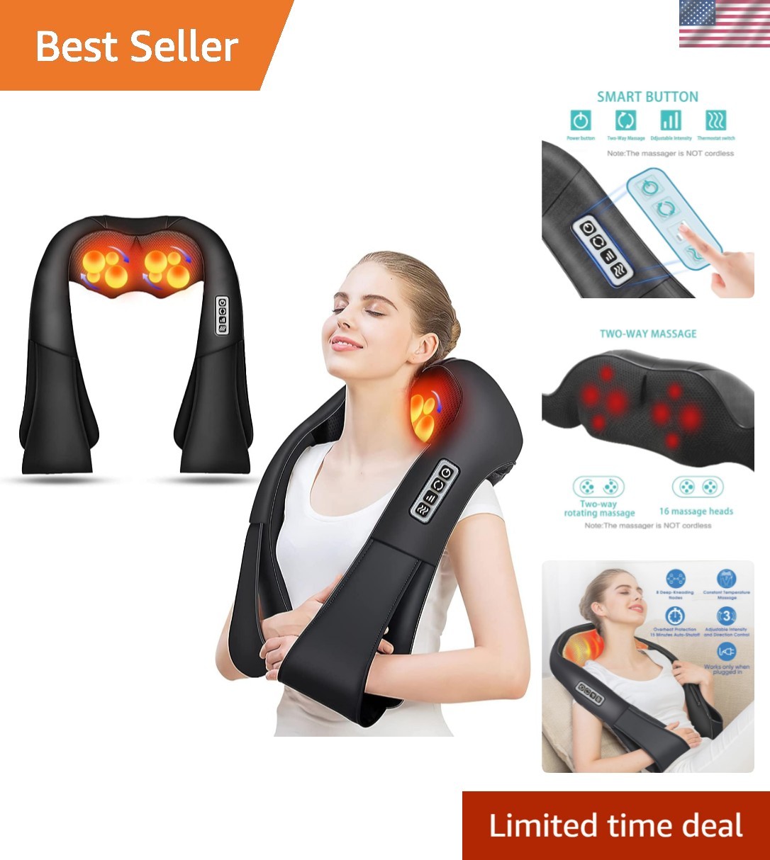 Shiatsu Back and Neck Massager, Back Massager Deep Tissue Kneading Neck and S...