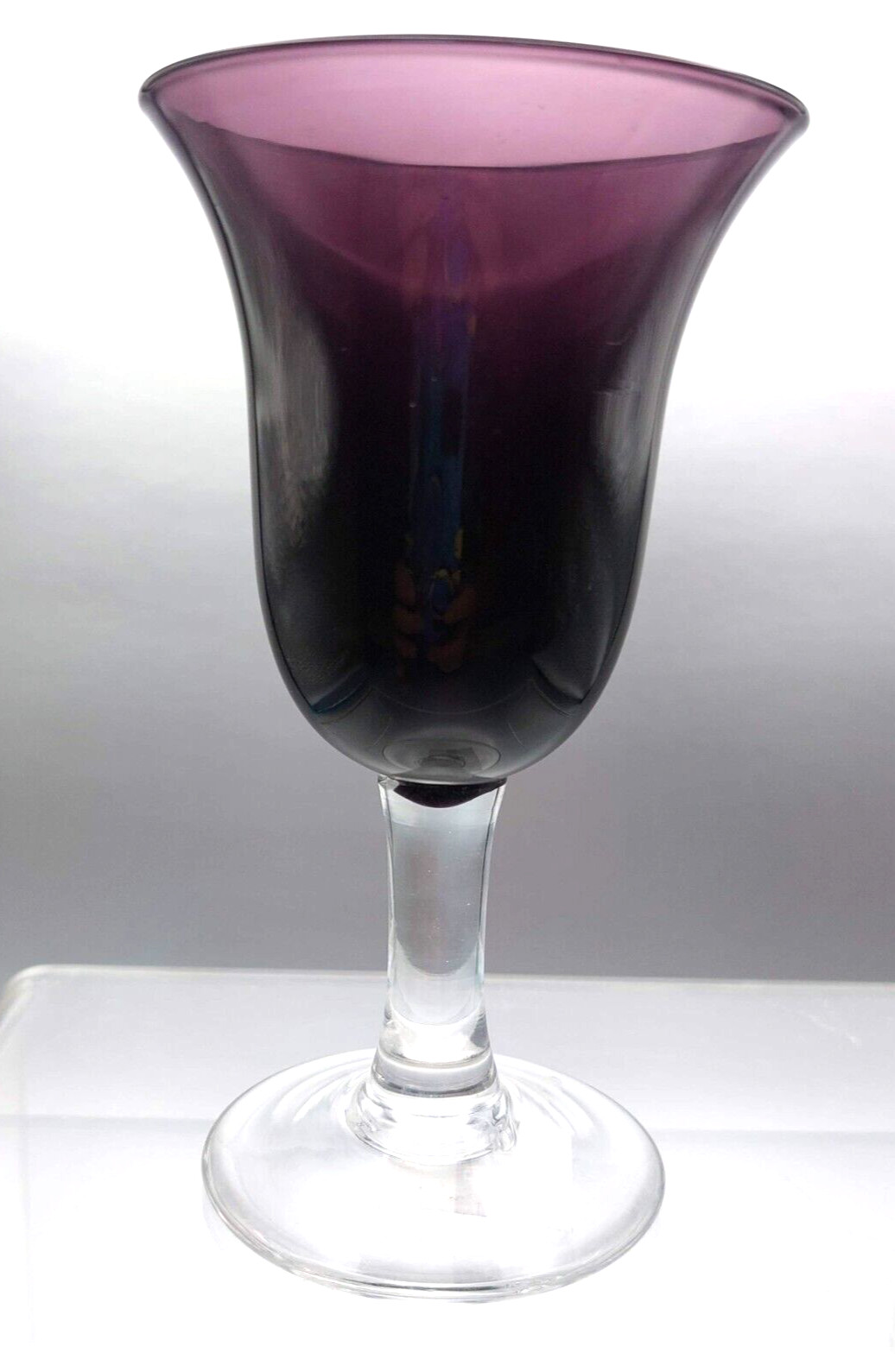 Amethyst Hand Blown Wine Glass Cordial Footed stem 4 1/4" Dark Purple