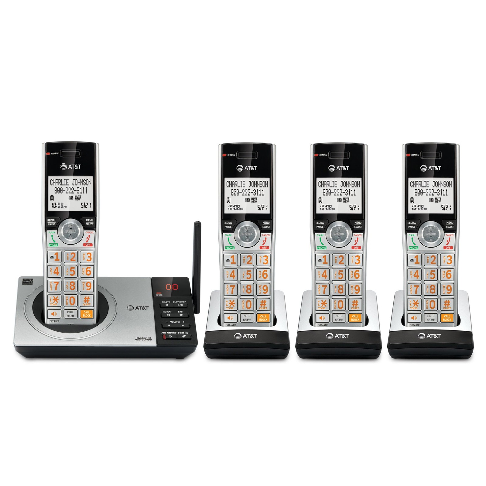 Cordless Phone 4 Handsets DECT 6.0 Smart Call Blocker AT&T CL82407 4-Handset