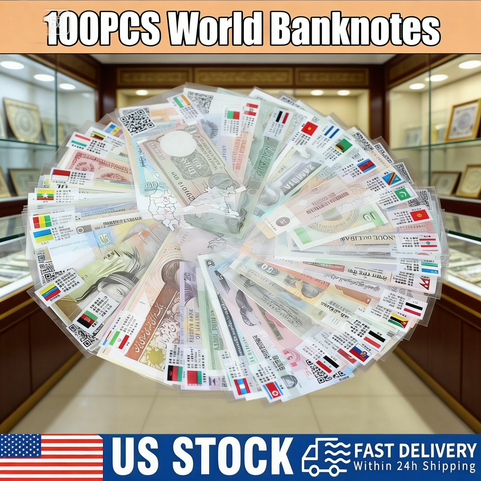 100 Pcs World Currency Discovery Set | Uncirculated Banknotes W/ Special Bonus