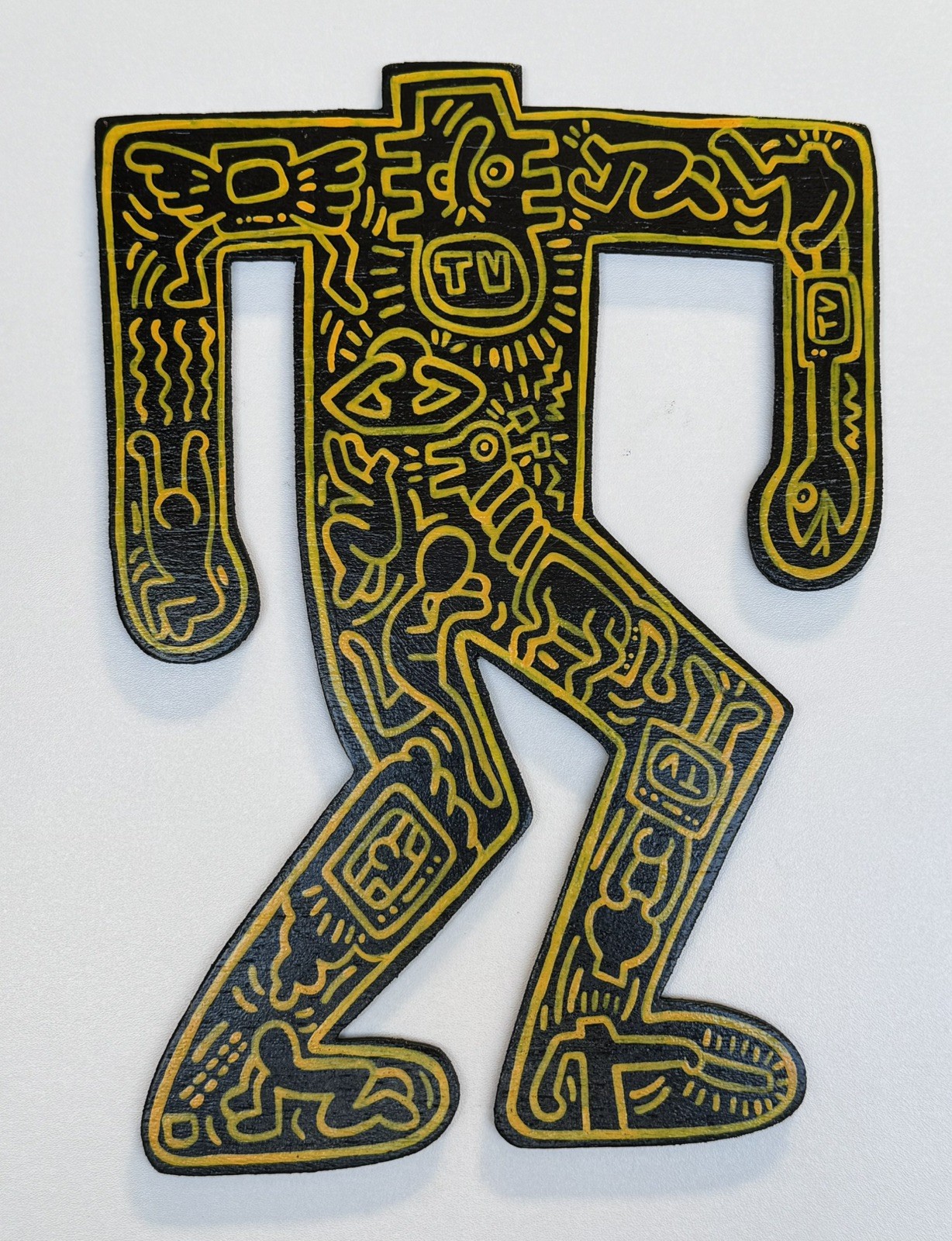 Keith Haring (Handmade) Acrylic On Wood Signed and Stamped, Vtg art