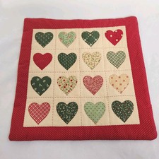 Red Green Heart Pattern Quilt Square Hot Pad Country Coaster 11.5x11.5"