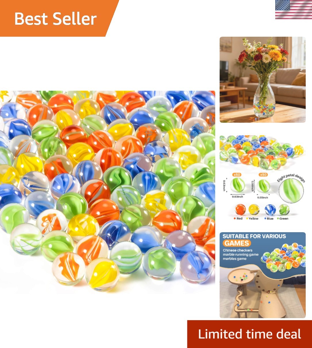 Medium 98pcs Glass Marbles - Colorful Cat Eye Set for Classic Games & Creations