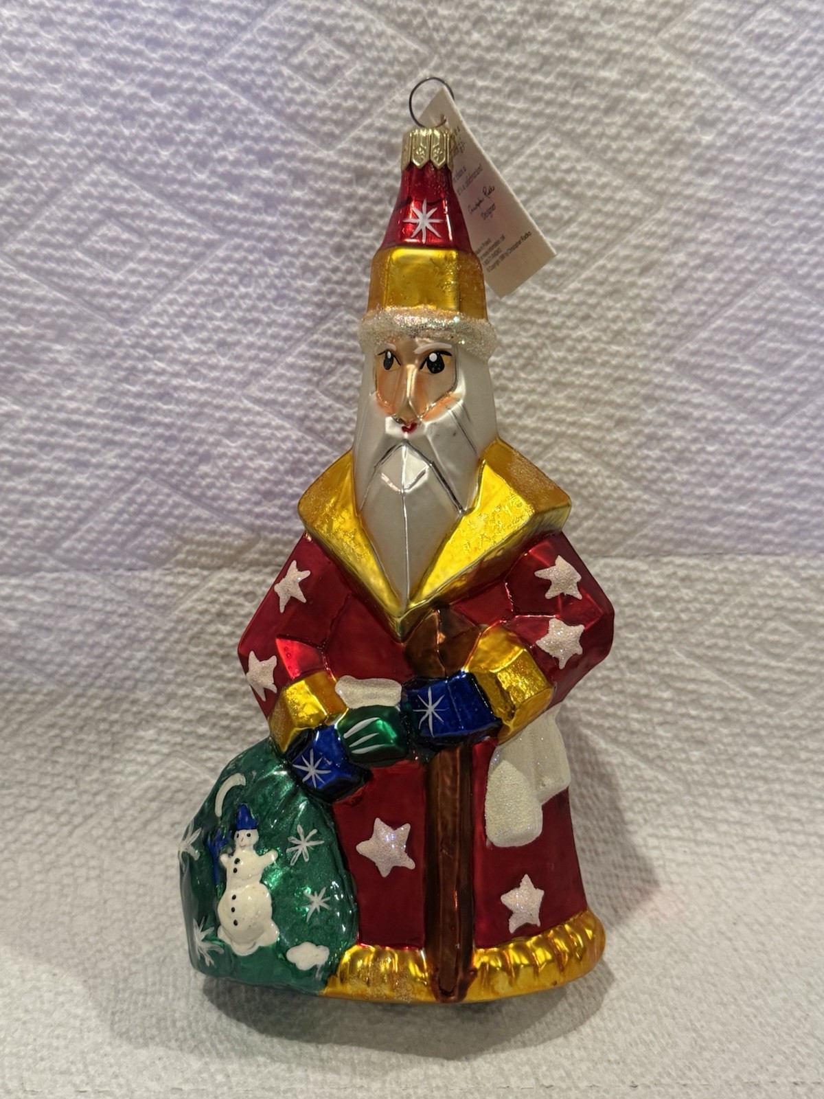 Christopher Radko Geometric Woodcut Santa Claus Christmas Ornament