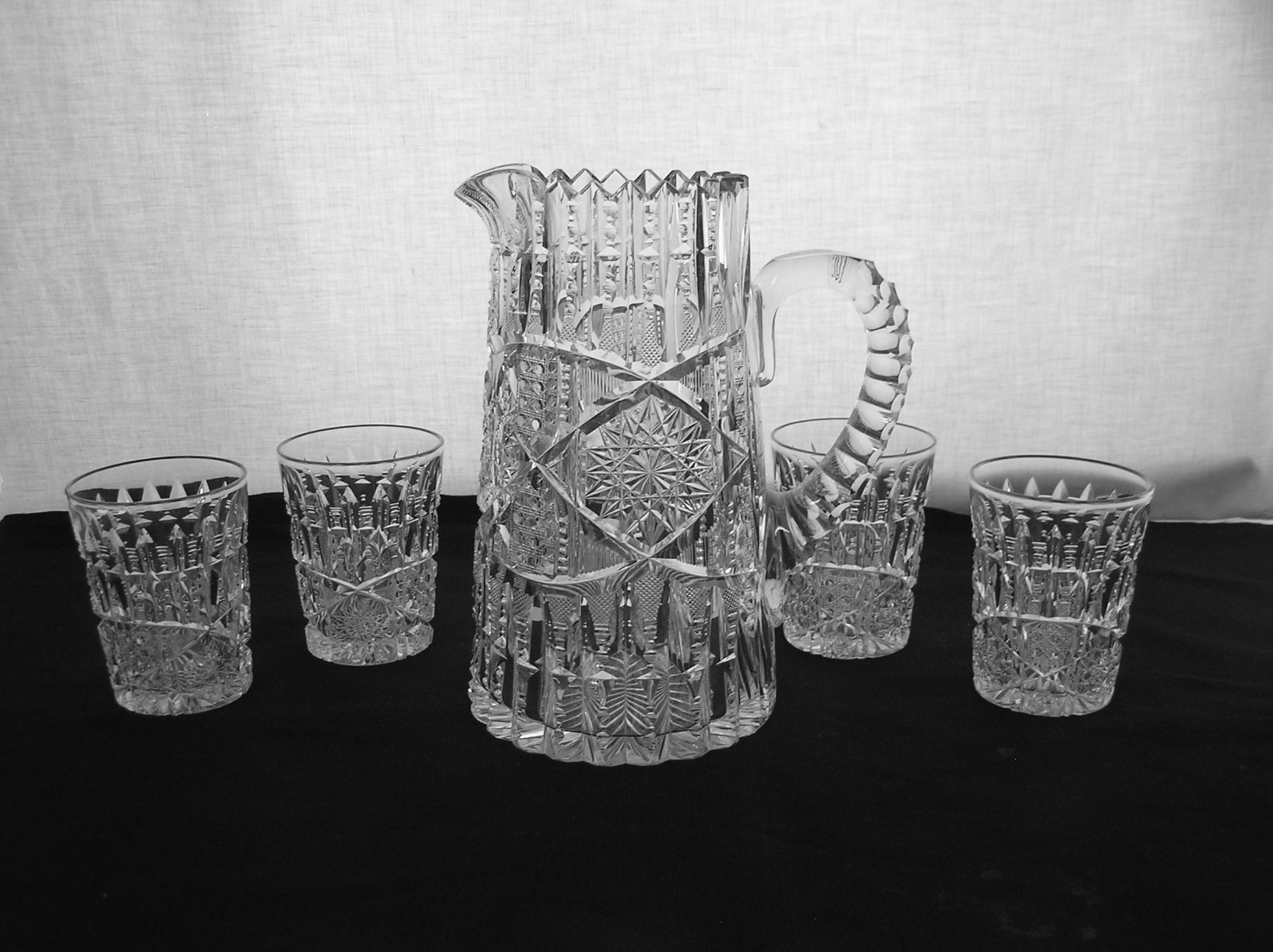 American Brilliant Cut Glass 1876-1916 Signd Libbey Ellsmere pattern pitcher set