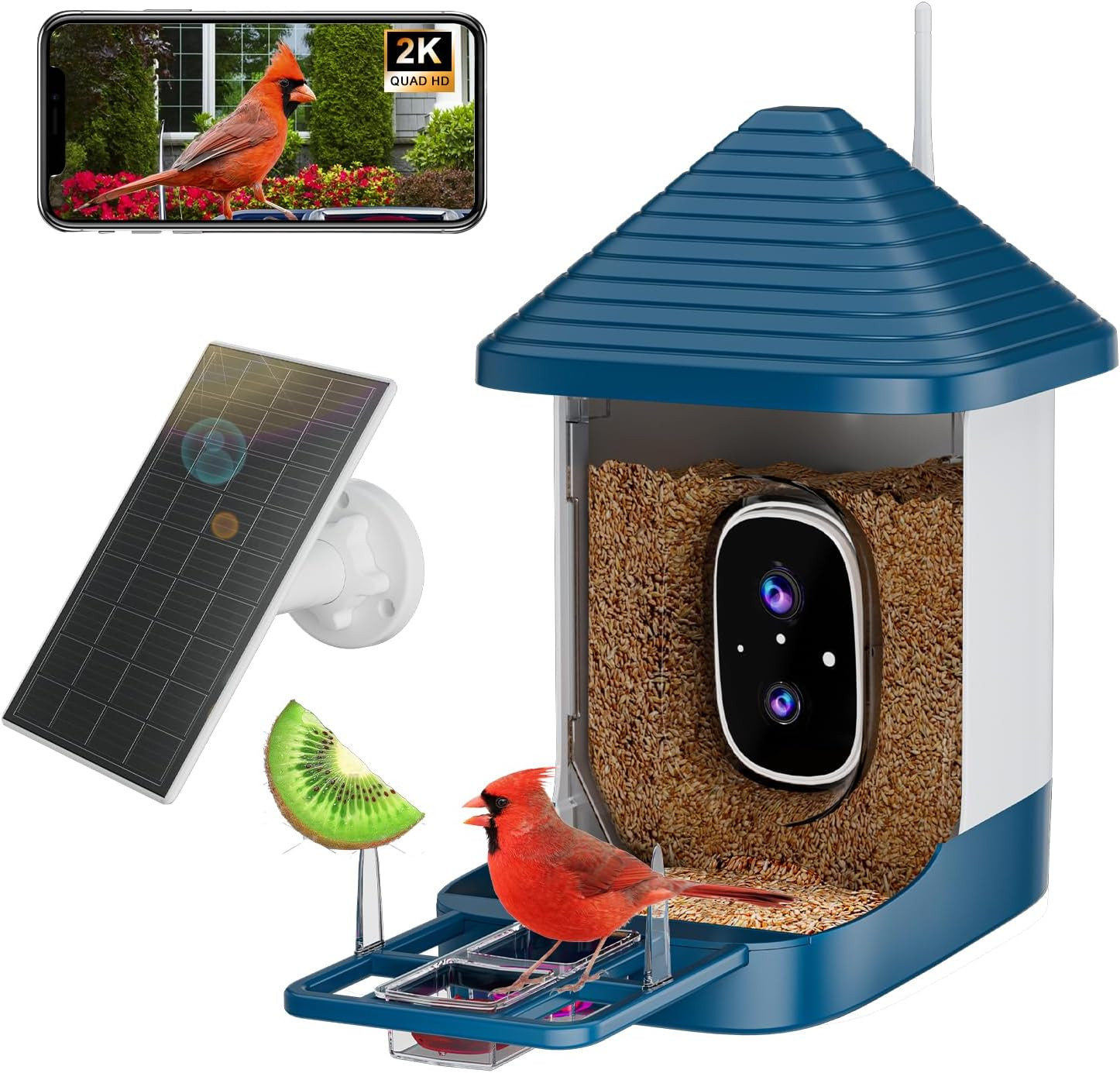 AI Smart Bird Feeder with Camera - Solar Powered 2K HD Bird Watching Camera with