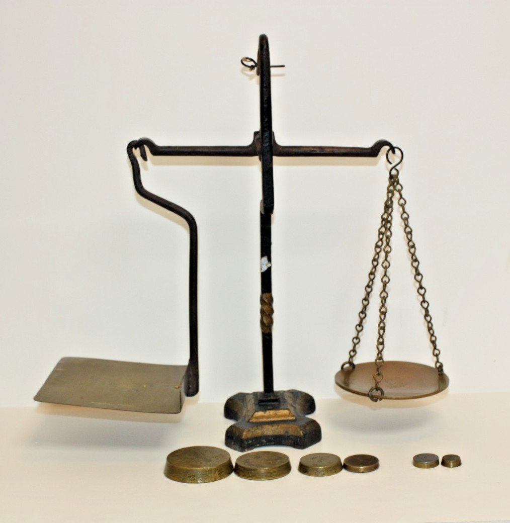 Antique Postal Scale Canadian Post Office - Full Set of Marked  Matching Weights