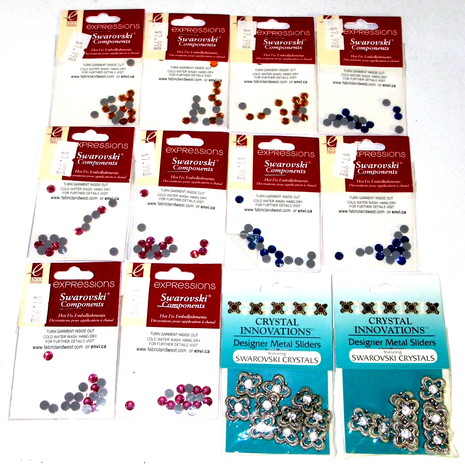 Expressions & Crystal Innovations Swarovski Beads & Metal Sliders / Lot Of 12 pk