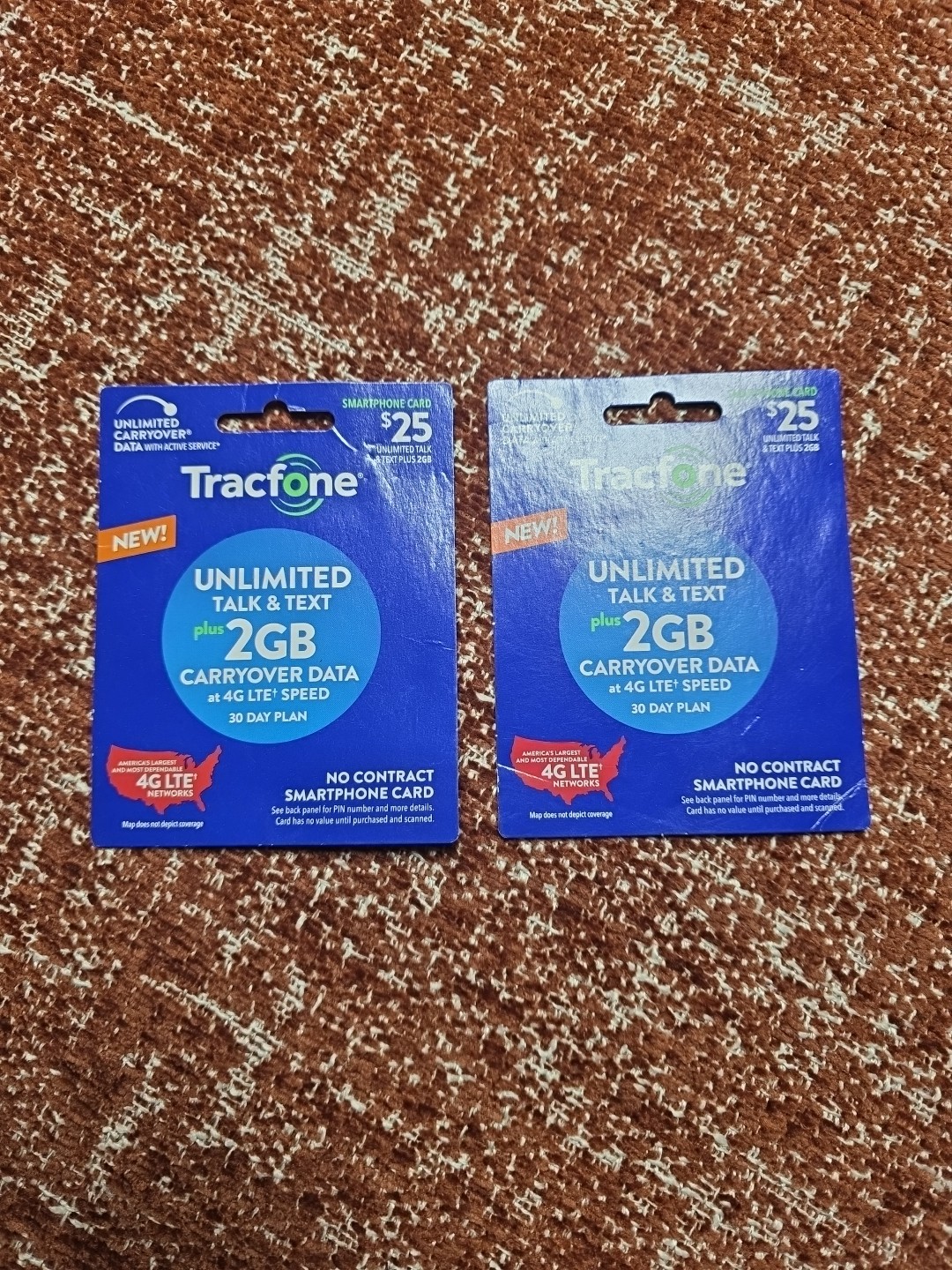 2 Tracfone Ulimited Talk And Text Plus 2gb Carryover Data. 25$ X 2