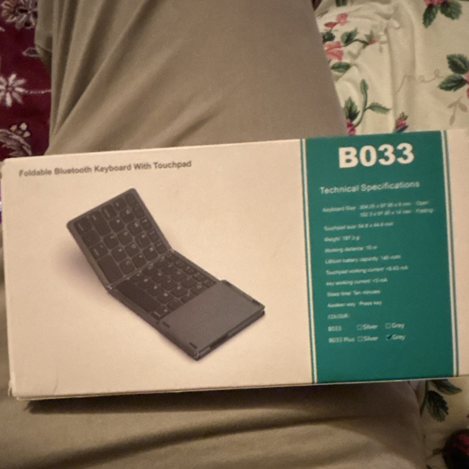 B033 Foldable Bluetooth Keyboard Built-In Touchpad Portable Grey