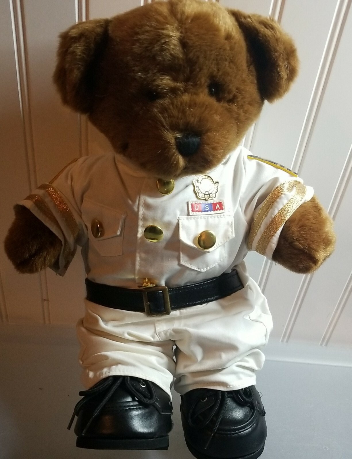 Build a Bear Plush - US Navy Officer Dress Whites Sailor brown Bear 