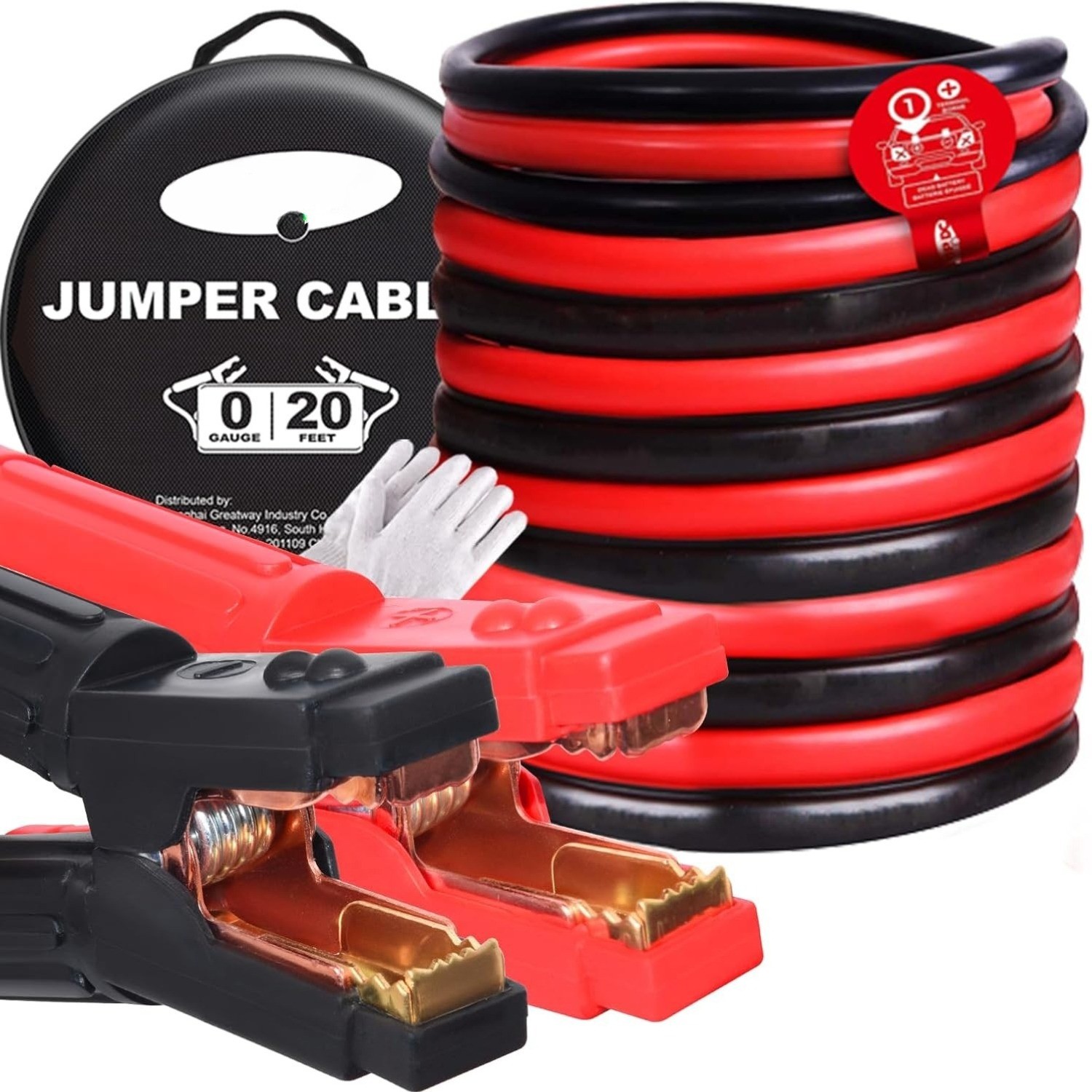 0 Gauge 20 Feet Jumper Cables for Car, SUV & Trucks Battery, with Carry Bag