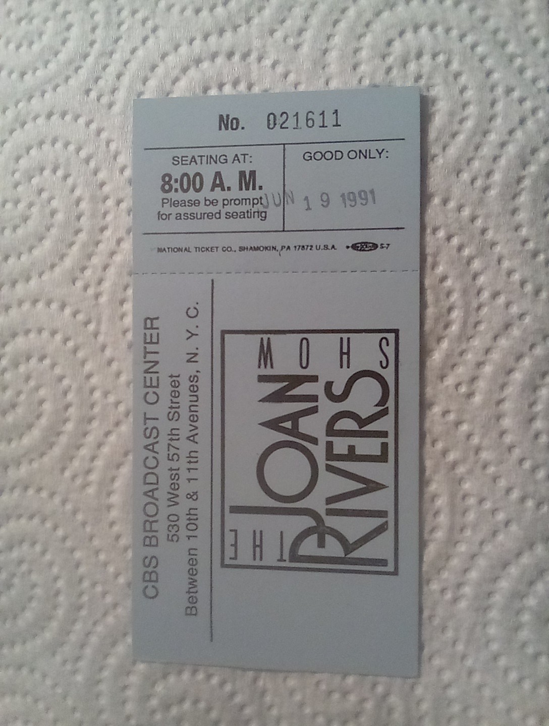 The Joan Rivers TV Show - 1991 Studio Audience Ticket 