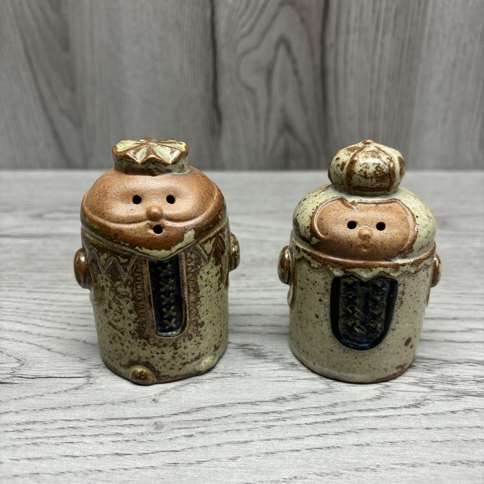 Vintage GEMPO Pottery Salt & Pepper Shakers King Queen 3.5” With Stoppers Viking