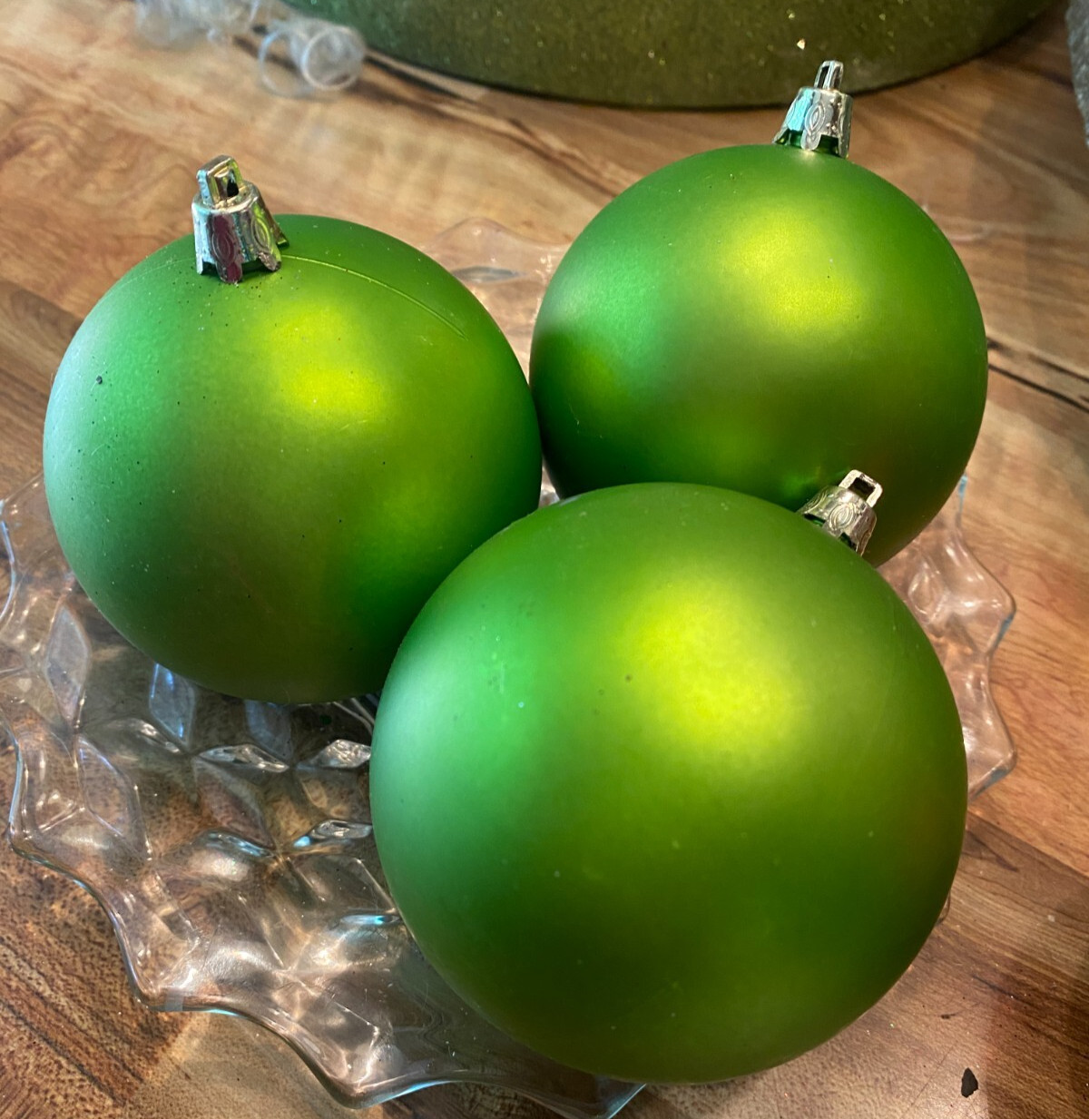3 Green Ball Shatterproof Christmas Ornaments 2 1/2"