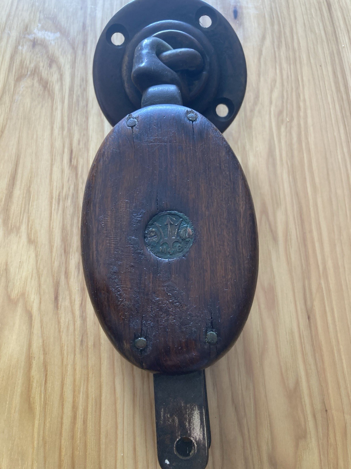 Antique Merriman Brothers MB Nautical Sailboat/Marine Block /Pulley Wood & Brass