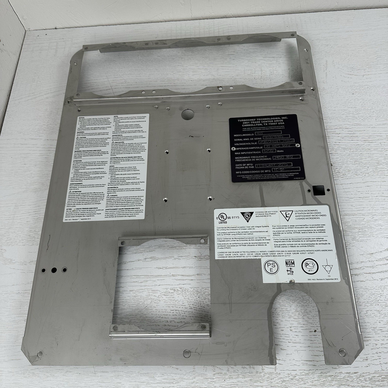 Turbochef NGO OEM Replacement Part Back Exterior Body Cover Panel