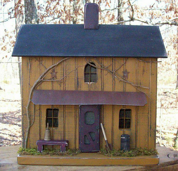 FARMHOUSE , PRIMITIVE FARMHOUSE , FARMHOUSE DECOR ,  LIGHTED ,  RUSTIC BIRDHOUSE