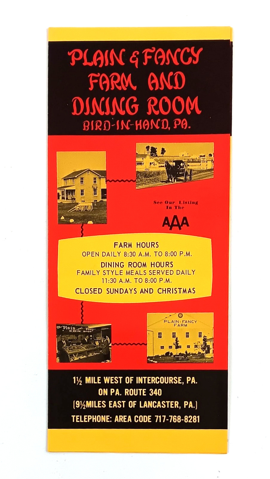 1970s Bird In Hand PA Plain & Fancy Farm And Dining Room Vintage Travel Brochure