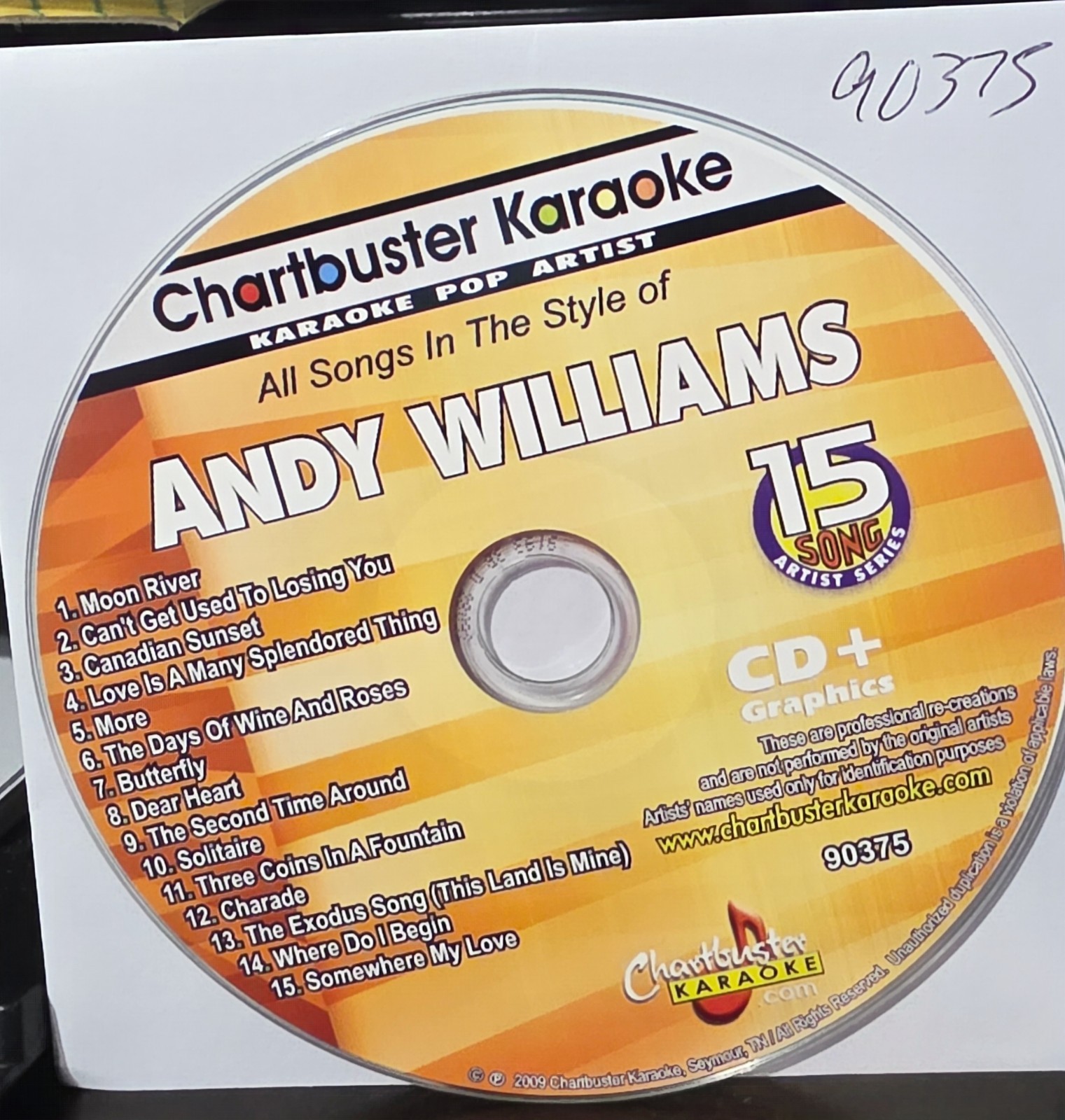 90375 ANDY WILLIAMS   CHARTBUSTER  KARAOKE CDG  LOT LONG DRIVE
