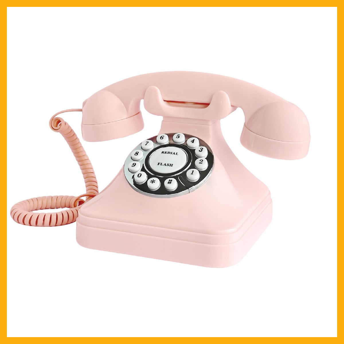 TelPal Pink Retro Corded Landline Phone, Push Button, Basic Analog Telephone