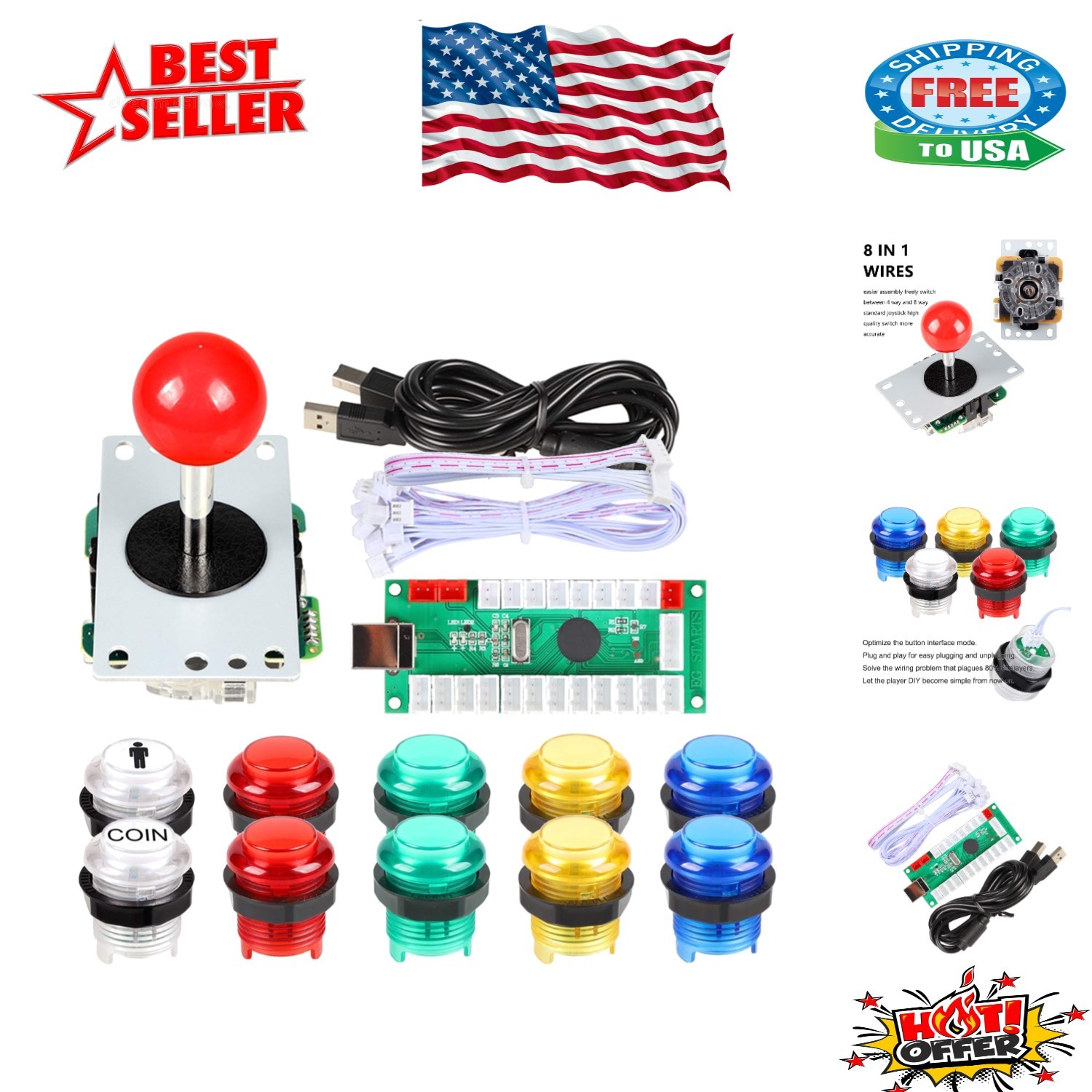 DIY LED Arcade Button Joystick Kit for Ultimate MAME & Raspberry Pi Experience