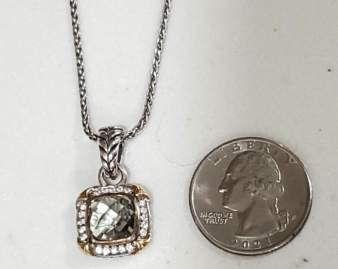 Signed RL Sterling 925 14k Gold Tourmaline Diamonds Pendant Necklace- 17"