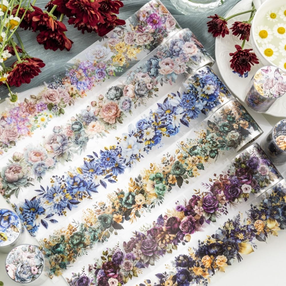 6 Rolls Floral Washi Tape Set - Decorative Adhesive Tape for Scrapbooking & Jour