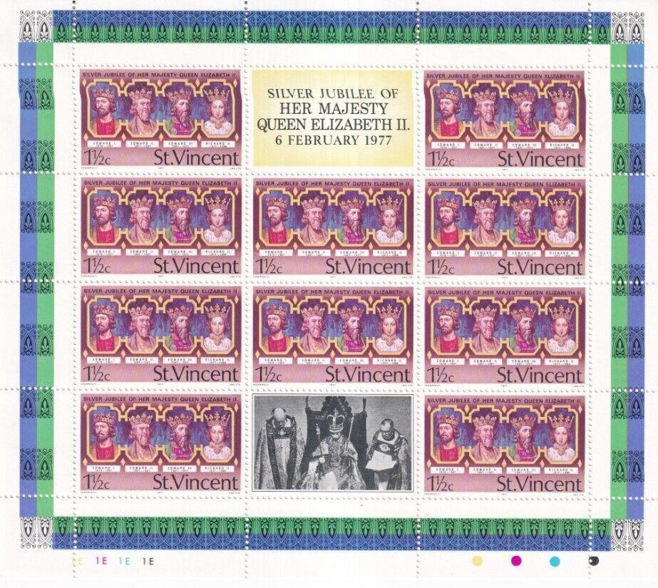 SA32c St Vincent 1977 Silver Jubilee Queen Elizabeth II, mint sheet + labels.